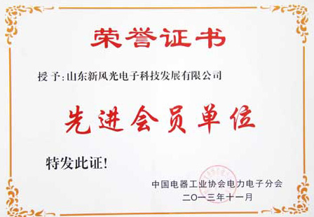 华体会电子公司荣获中国电器工业协会电力电子分会“先进